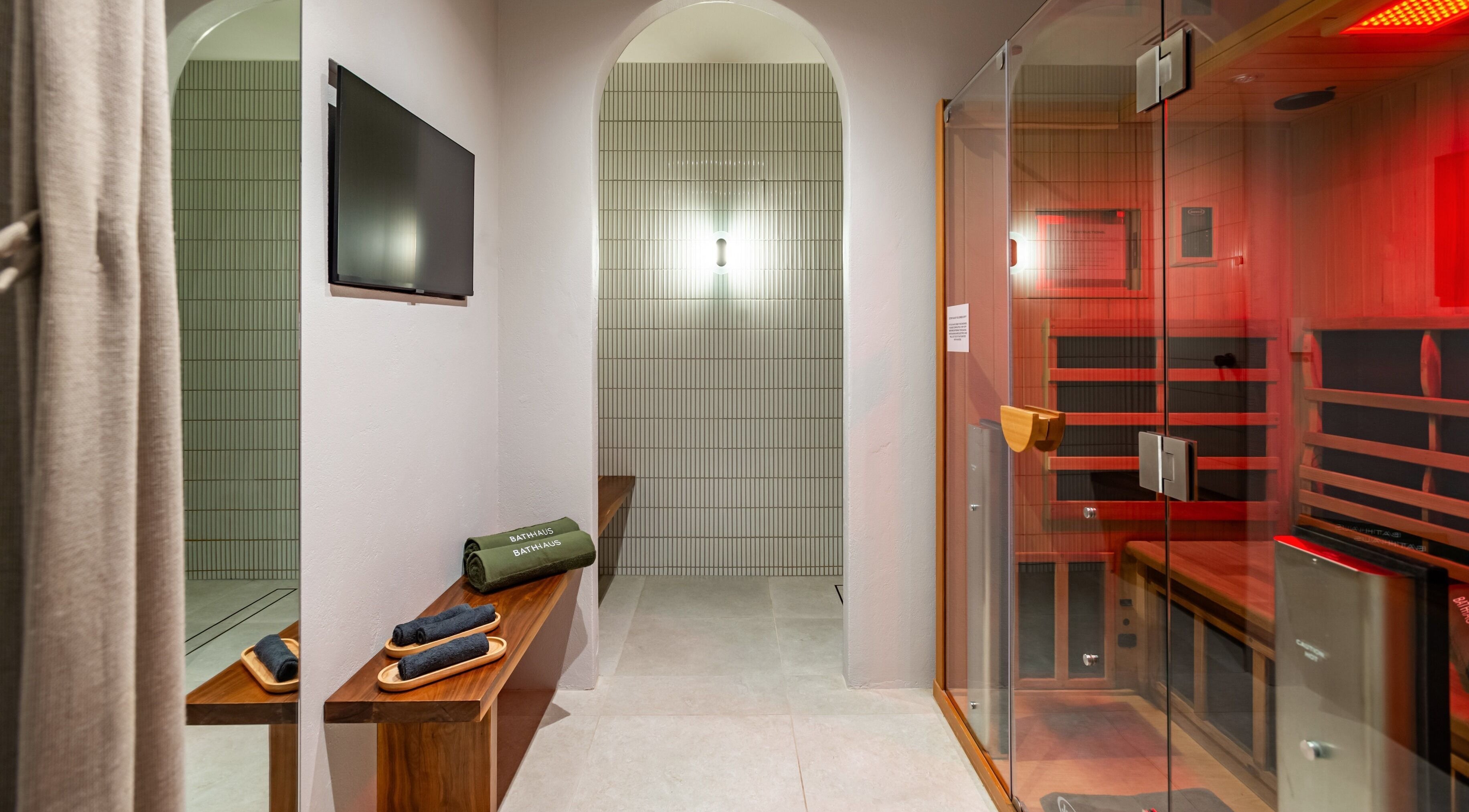 Sauna room at Bath Haus Cronulla, featuring a contemporary design in Cronulla, New South Wales, AU.