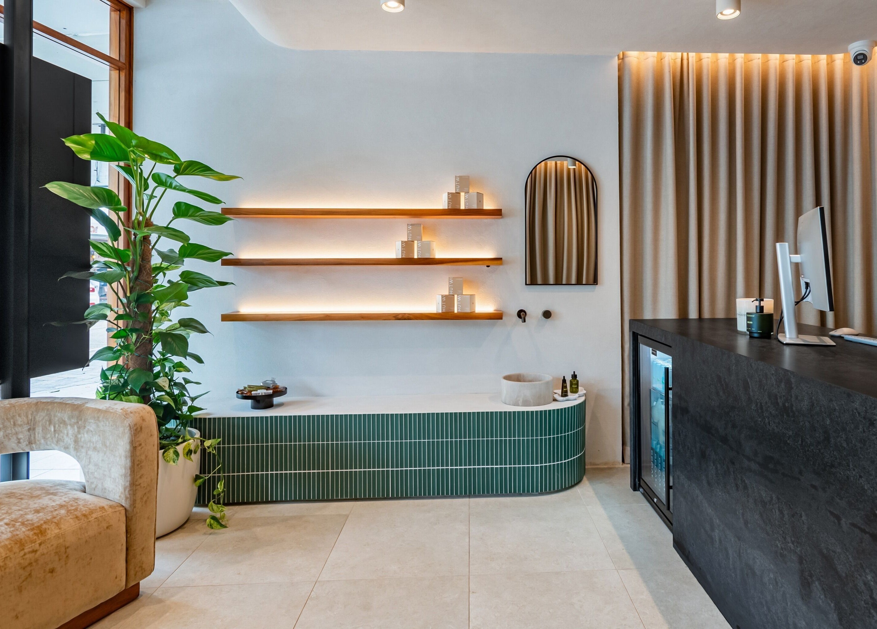 Stylish reception area at Bath Haus Cronulla, Cronulla, New South Wales, AU showcasing modern decor.