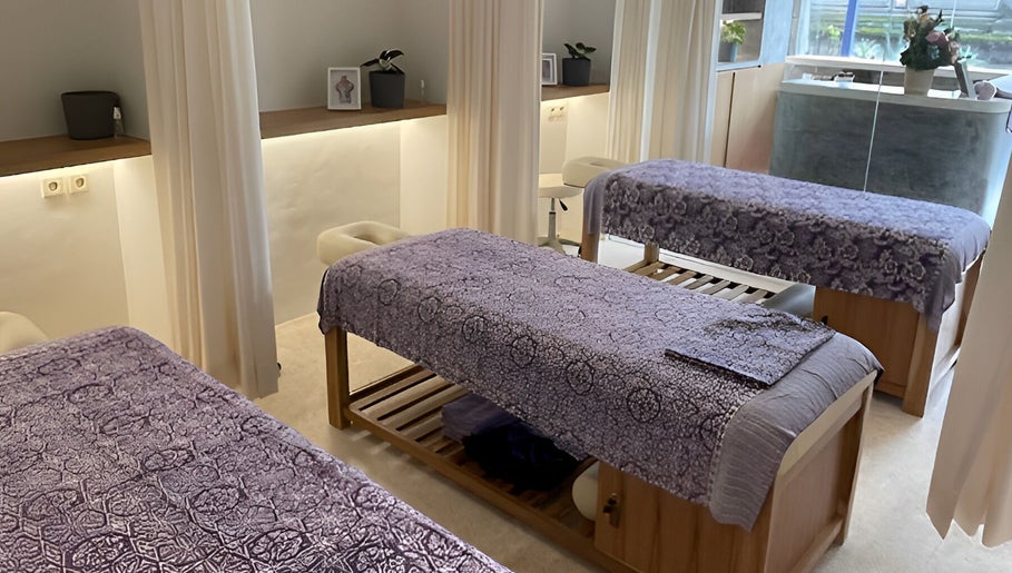 Luxurious massage beds in a tranquil therapy room at Muscle Works, Bali, Bali, ID.