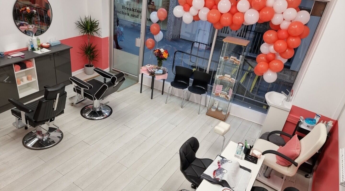 Stylish interior of Browbox Dudley in Dudley, England, GB, featuring elegant salon chairs and decor.