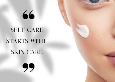 Close-up of a woman applying skincare cream at Habitual Beauty, Cape Town, Western Cape, ZA with inspiring quote.