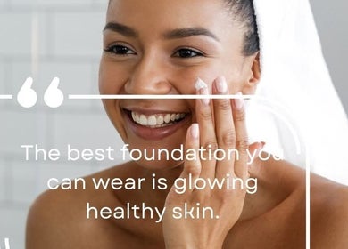 Smiling woman applying skincare at Habitual Beauty, Cape Town, Western Cape, ZA, promoting glowing healthy skin.