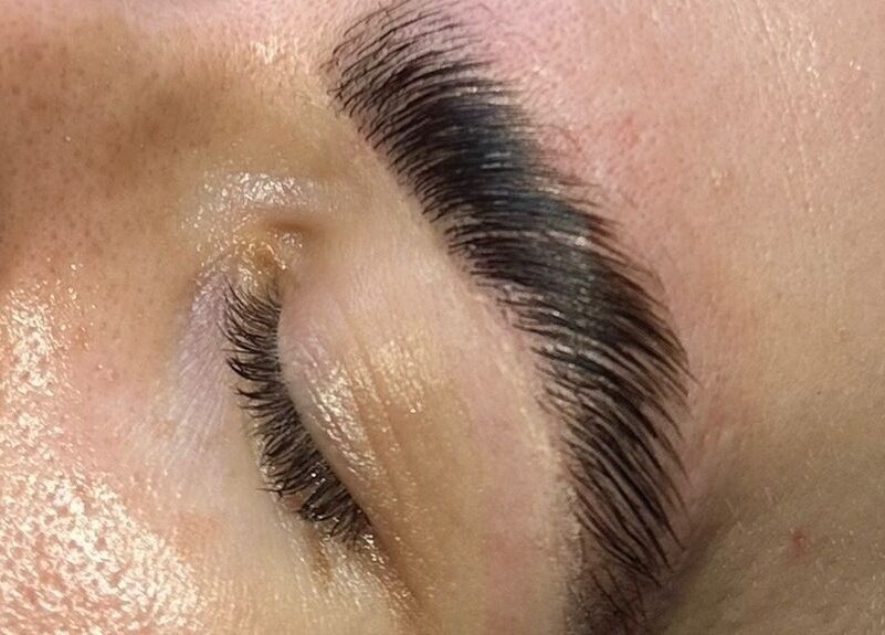 Close-up of meticulously styled eyebrows at Brows By Bailey, Bristol, England, GB.