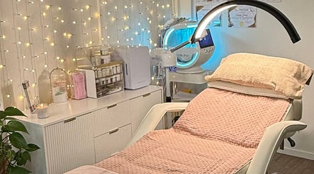 Relaxing treatment room at Mandala Skin by Claudia, Macleay Island, Queensland, AU with ambient lighting and beauty tools.