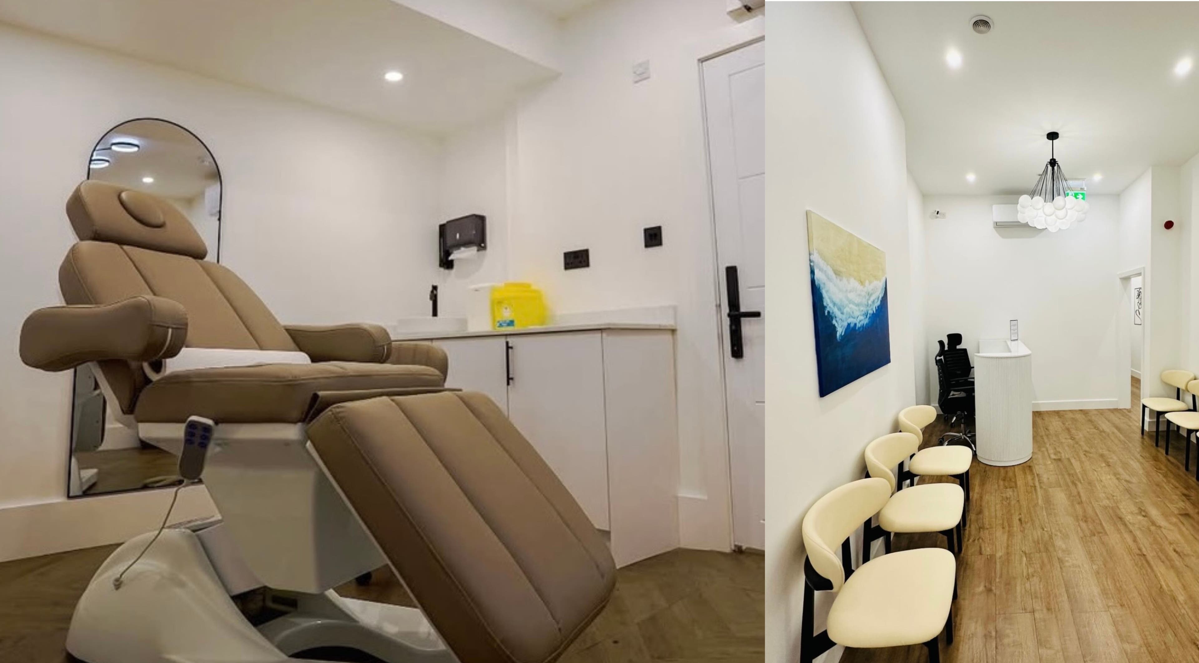 Luxury treatment room and elegant waiting area at GLOME, London, England, GB for ultimate relaxation.