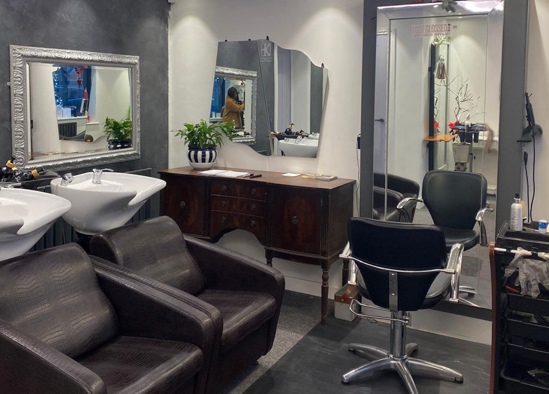 Elegant salon setup at DivaDazzle Hair Extensions, Denton, England, GB, featuring styling chairs and mirrors.