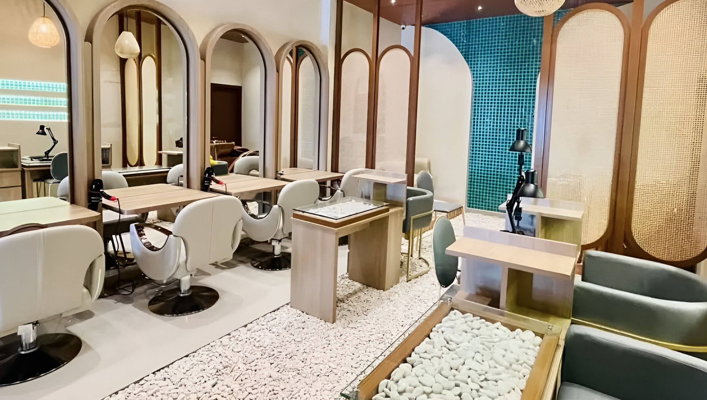 Modern salon interior at Spa Central Baloi in Kepulauan Riau, ID, showcasing sleek design and comfortable seating.