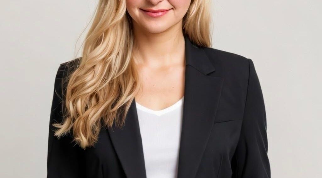 Professional woman with blonde hair at Hairport salon in Bushey, England, GB.