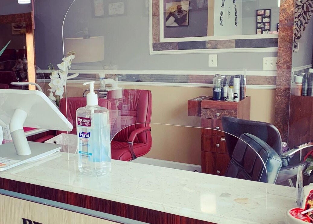 Reception area of Eden of Ashburn Salon and Spa in Ashburn, Virginia, US with elegant decor.