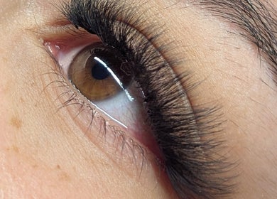 Close-up of enhanced eyelashes at Country Lashes, Warburg, Alberta, CA for a glamorous look.