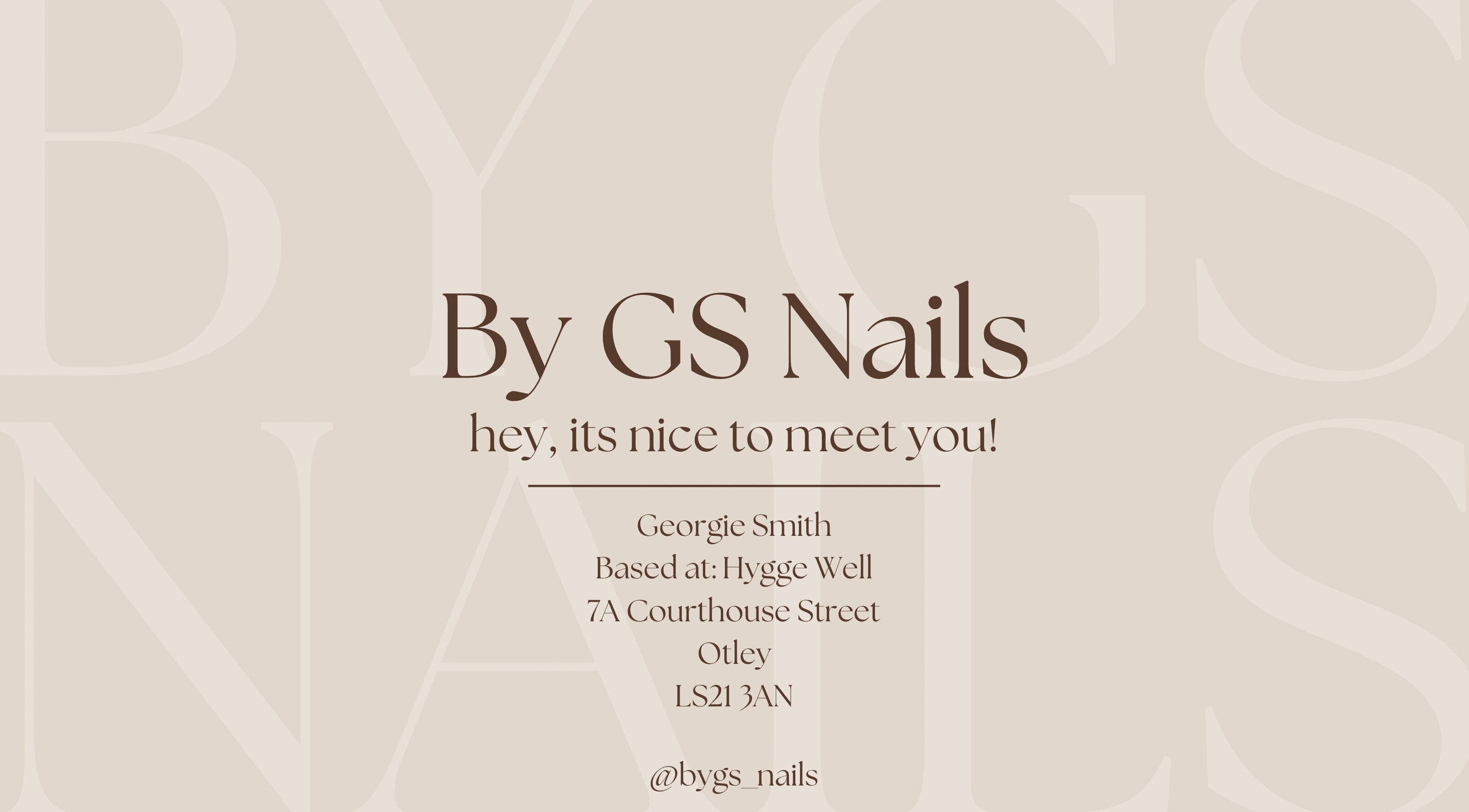 ByGS Nails welcome banner, located at Otley, England, GB, warmly greeting visitors.