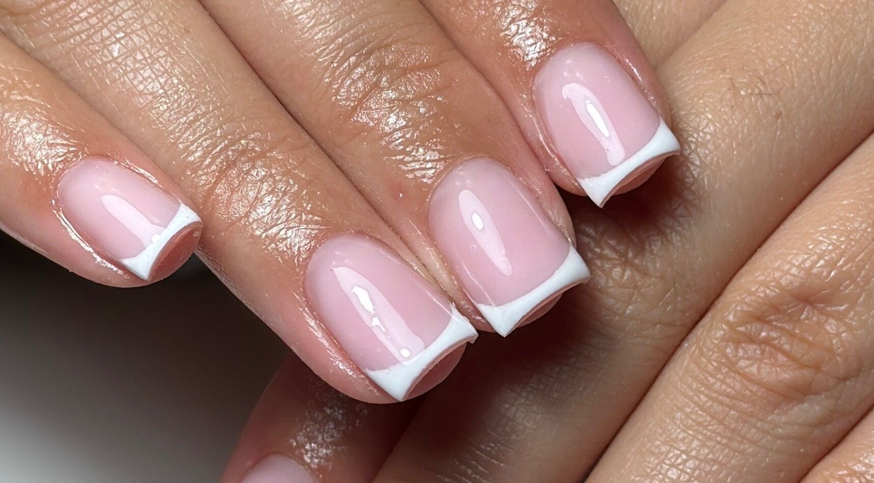 Close-up of French manicure by Ameliaelizabethnails, Stoke-on-Trent, England, GB.