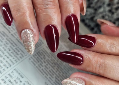 Elegant burgundy and glitter nails by Beauty by Vikky (Makeup & Nails) - Antipolo, Antipolo, Calabarzon, PH.