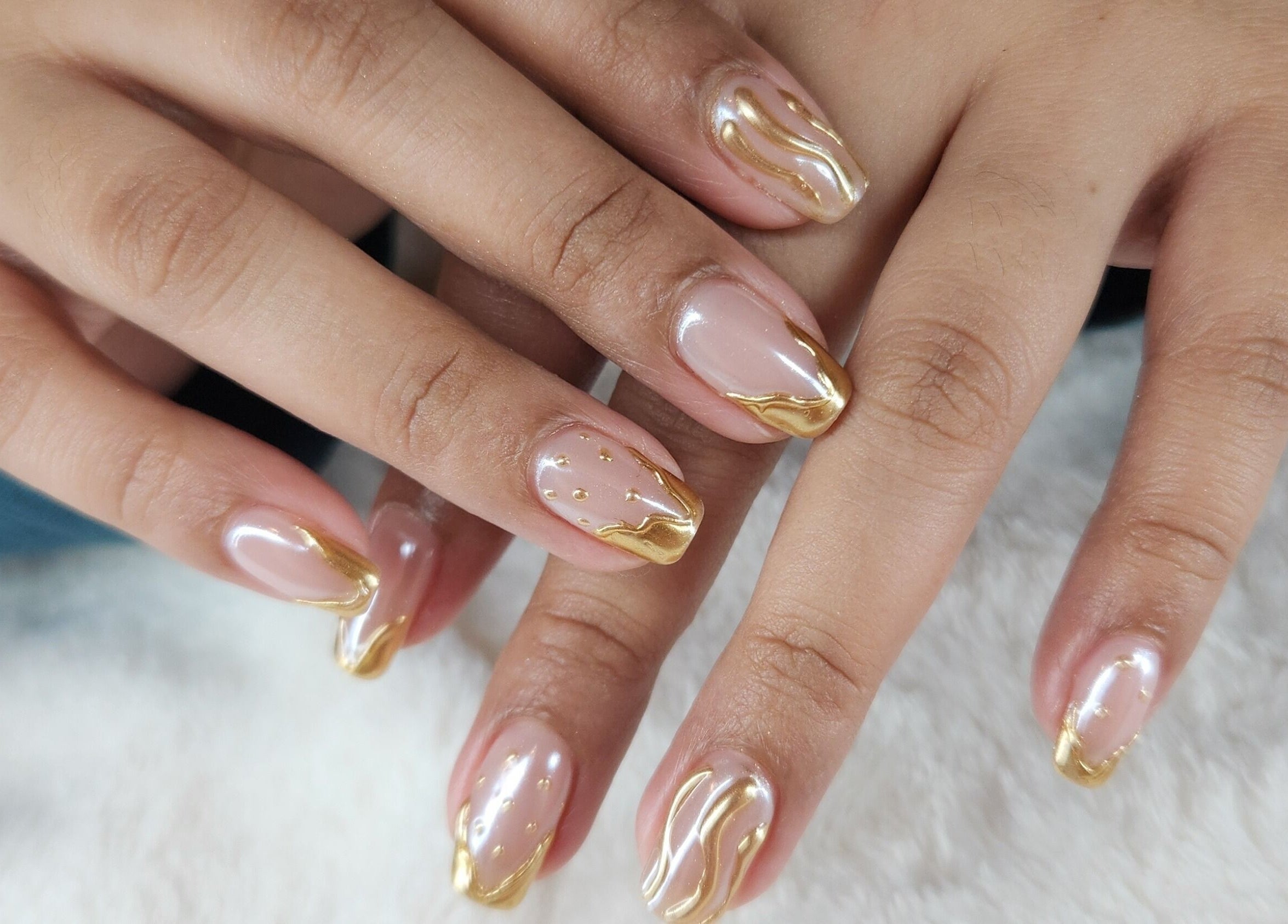 Elegant nail art with gold accents by Beauty by Vikky (Makeup & Nails) - Ortigas, Pasig, Metro Manila, PH.