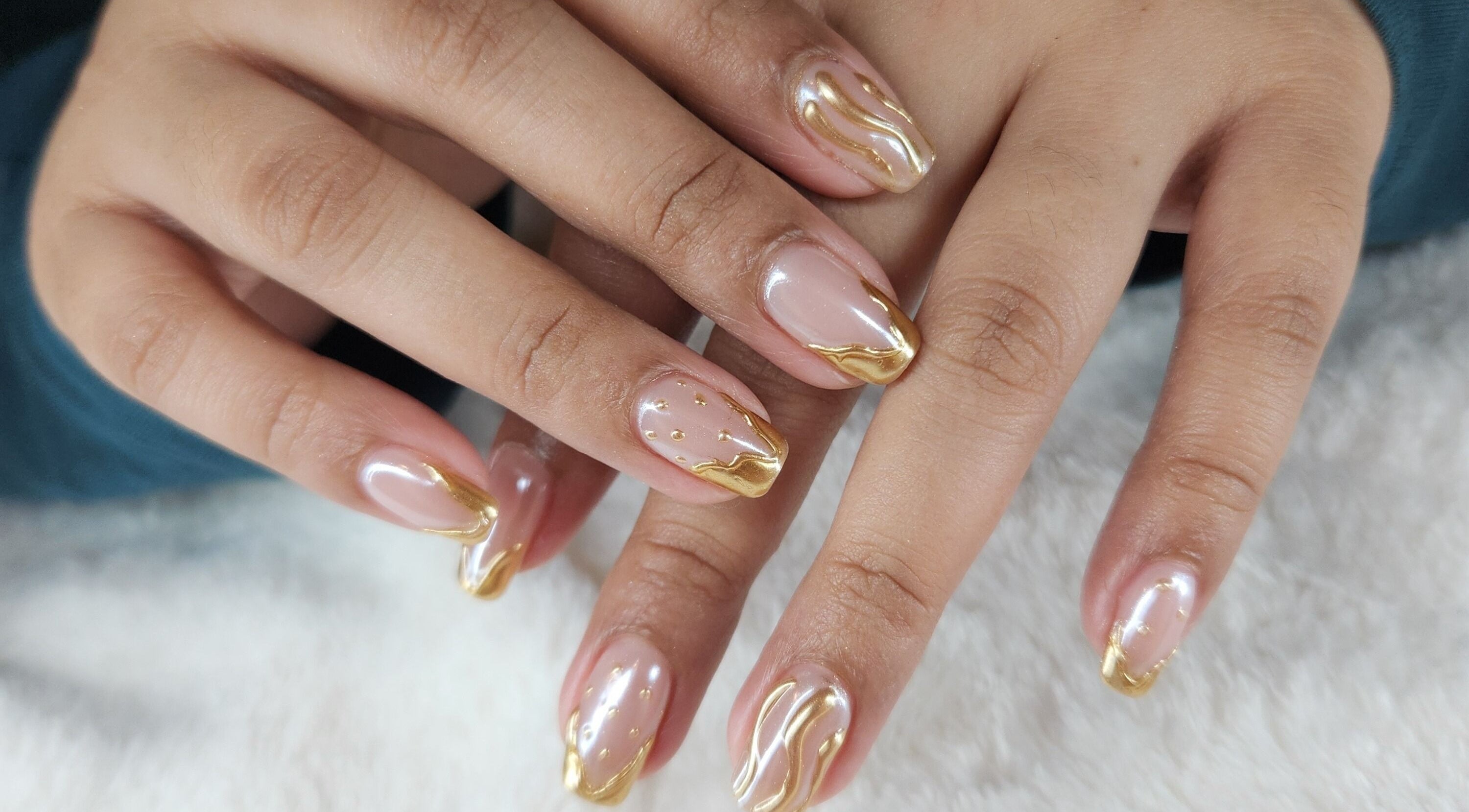 Elegant nail art with gold accents by Beauty by Vikky (Makeup & Nails) - Ortigas, Pasig, Metro Manila, PH.