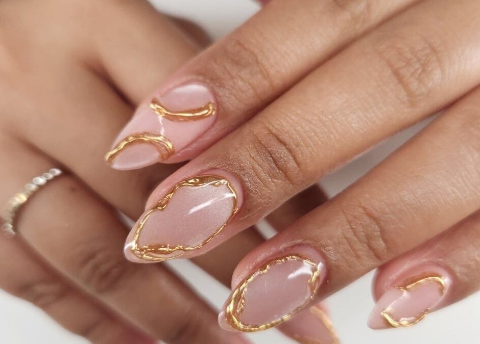 Elegant gold-trimmed nail design at Beauty by Vikky (Makeup & Nails) - Antipolo, Calabarzon, PH.