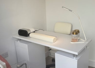 Elegant nail station at Beauty by Billie in Portsmouth, England, GB, featuring modern decor.