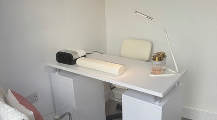 Elegant nail station at Beauty by Billie in Portsmouth, England, GB, featuring modern decor.
