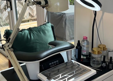 Modern nail station at Nailz with Izzy, Exmouth, England, GB, featuring elegant design and tools.