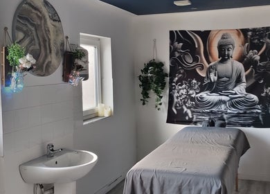 Calm massage room at Above & Beyond Beauty & Massage, Sutton-in-Ashfield, England, GB with serene decor.