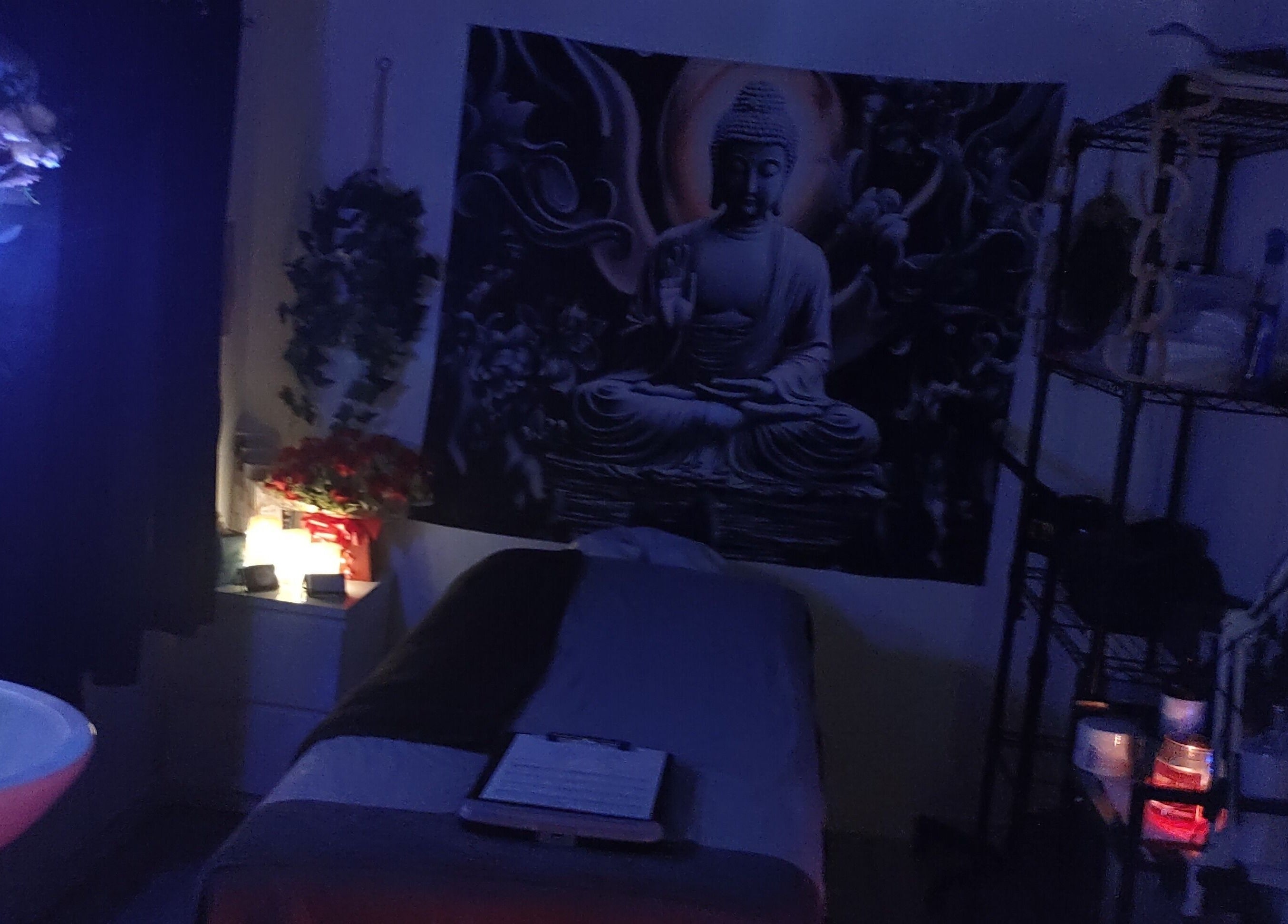Tranquil massage room at Above & Beyond Beauty & Massage, Sutton-in-Ashfield, England, with peaceful decor.