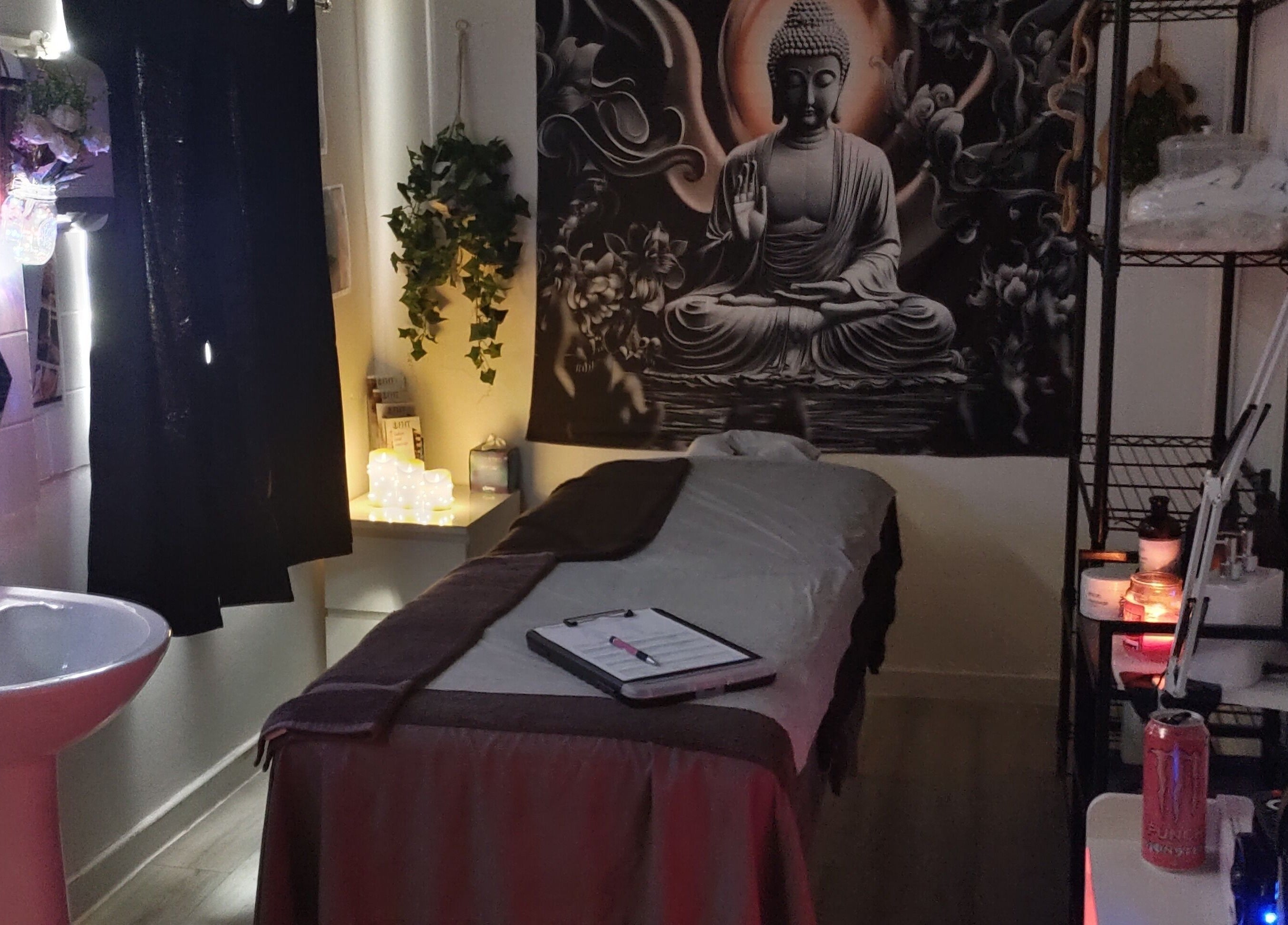 Serene massage room at Above & Beyond Beauty & Massage in Sutton-in-Ashfield, England, GB with calming decor.