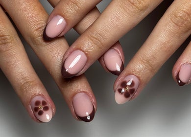 Beautiful nail art with floral design at Monca Nail Bar, Belmont, Western Australia, AU.