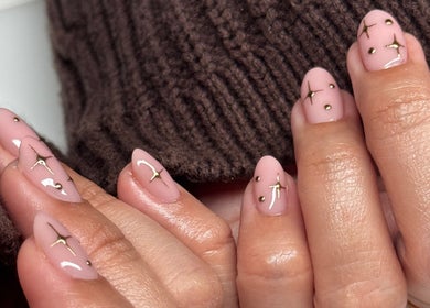 Stylish pink nails with gold accents at Monca Nail Bar, Belmont, Western Australia, AU.