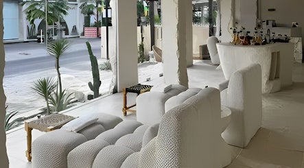 Lounge at Aetheria Natural Healing Spa, Canggu, Bali, ID, showcasing chic interiors and serene ambiance.