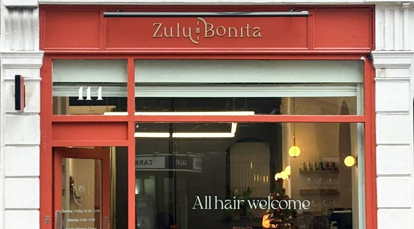 Front view of Zulu Bonita salon in London, England, GB showcasing vibrant entrance and welcoming signage.