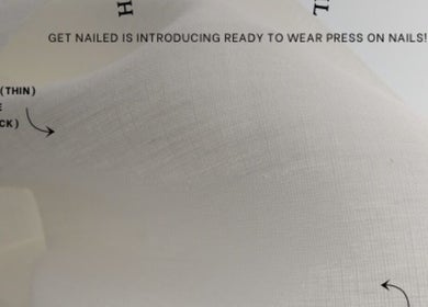 Nail fabric texture with text at Lys, Seremban, Negeri Sembilan, MY, offering press on nails.