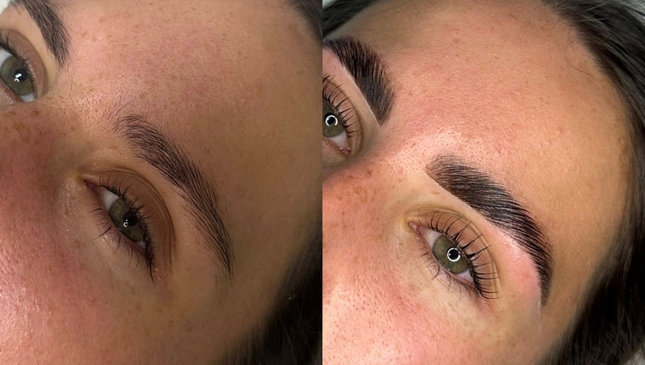 Before and after eyebrow treatment at JW.Studio, Holyhead, Wales, GB showcasing natural enhancement.