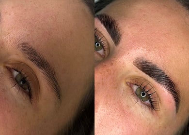 Before and after eyebrow treatment at JW.Studio, Holyhead, Wales, GB showcasing natural enhancement.