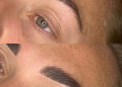 Eyebrow transformation at JW.Studio in Holyhead, Wales, GB showcasing expertly shaped and defined brows.