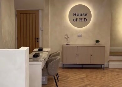 Stylish interior of Beauty by Amy Rignall in Royal Leamington Spa, England, showcasing a chic reception area.