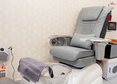 Luxury pedicure chair at Kingscross Nails, London, England, GB ready for premium nail treatments.