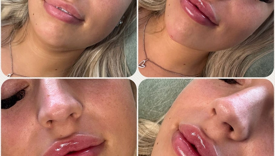 Close-up of glossy lips and radiant skin at NB Beauty, Perth, Scotland, GB.