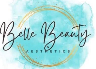 Belle Beauty logo with aqua watercolor, Perth, Scotland, GB. Elegant design complements beauty and wellness.