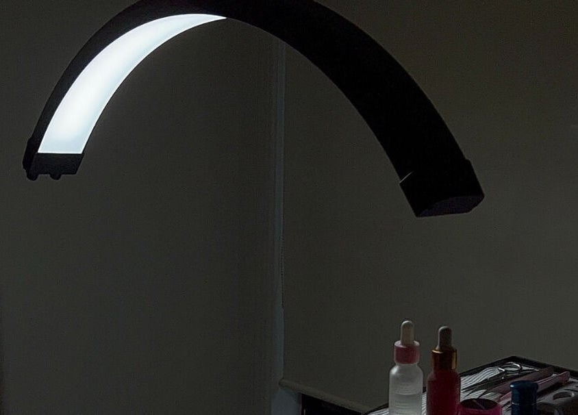 Modern beauty workstation at Jorjayarkerbeauty, Coomera, Queensland, AU with tools and LED lighting.