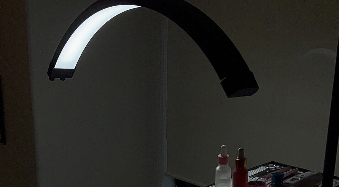 Modern beauty workstation at Jorjayarkerbeauty, Coomera, Queensland, AU with tools and LED lighting.