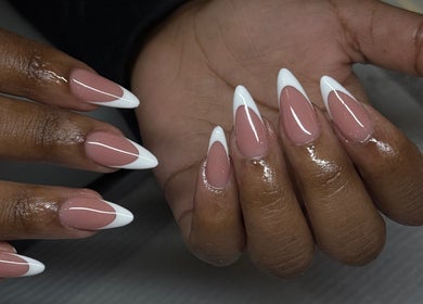 Beautiful French tip manicure at Clawed by B (Pty) Ltd, Rustenburg, North West, ZA.