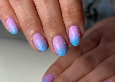 Gradient pastel nails with bubble accents at Nailsby.Jona, Coventry, England, GB.