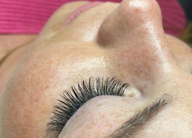 Close-up of eyelash extensions at Jordon at Amica Hair & Beauty, Thirsk, England, GB, showcasing skilled application.
