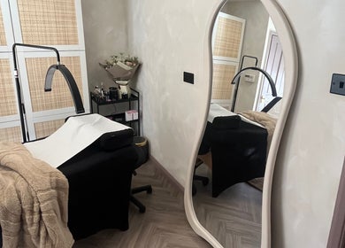 Luxurious treatment room at Jordon at Amica Hair & Beauty, Thirsk, England, GB, with elegant decor and ambient lighting.