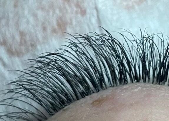 Close-up of eyelash extensions at Jordon at Amica Hair & Beauty, Thirsk, England, GB.