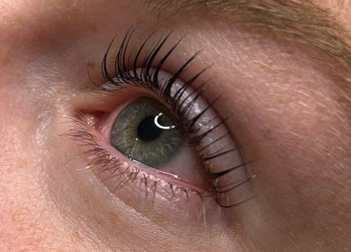 Close-up of enhanced lashes at Lash Lift Goddess in Burnaby, British Columbia, CA.