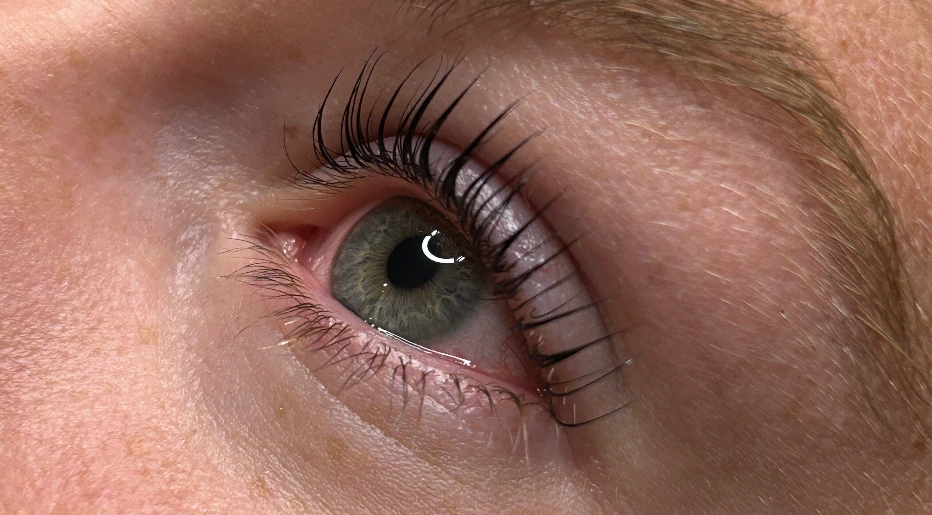 Close-up of enhanced lashes at Lash Lift Goddess in Burnaby, British Columbia, CA.