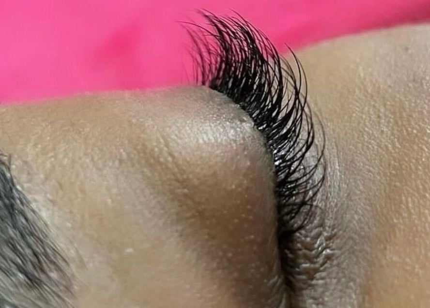 Eyelash extension close-up at Kim The Beautician, Kingston, St. Andrew Parish, JM.
