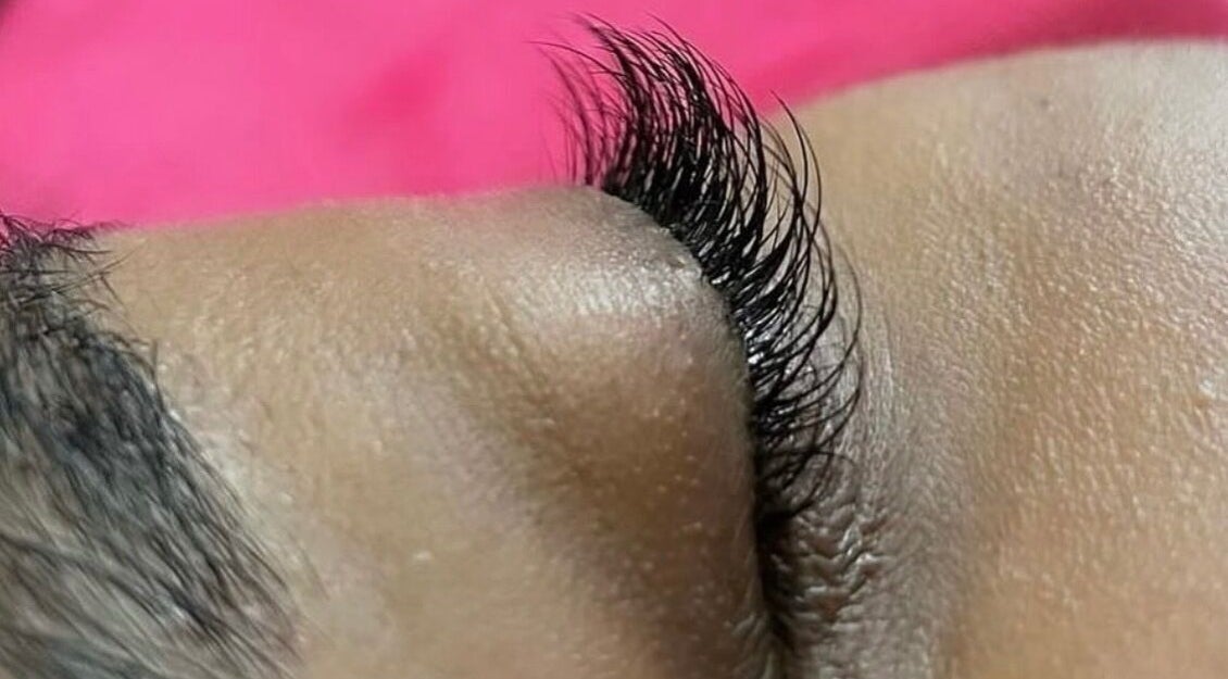 Eyelash extension close-up at Kim The Beautician, Kingston, St. Andrew Parish, JM.