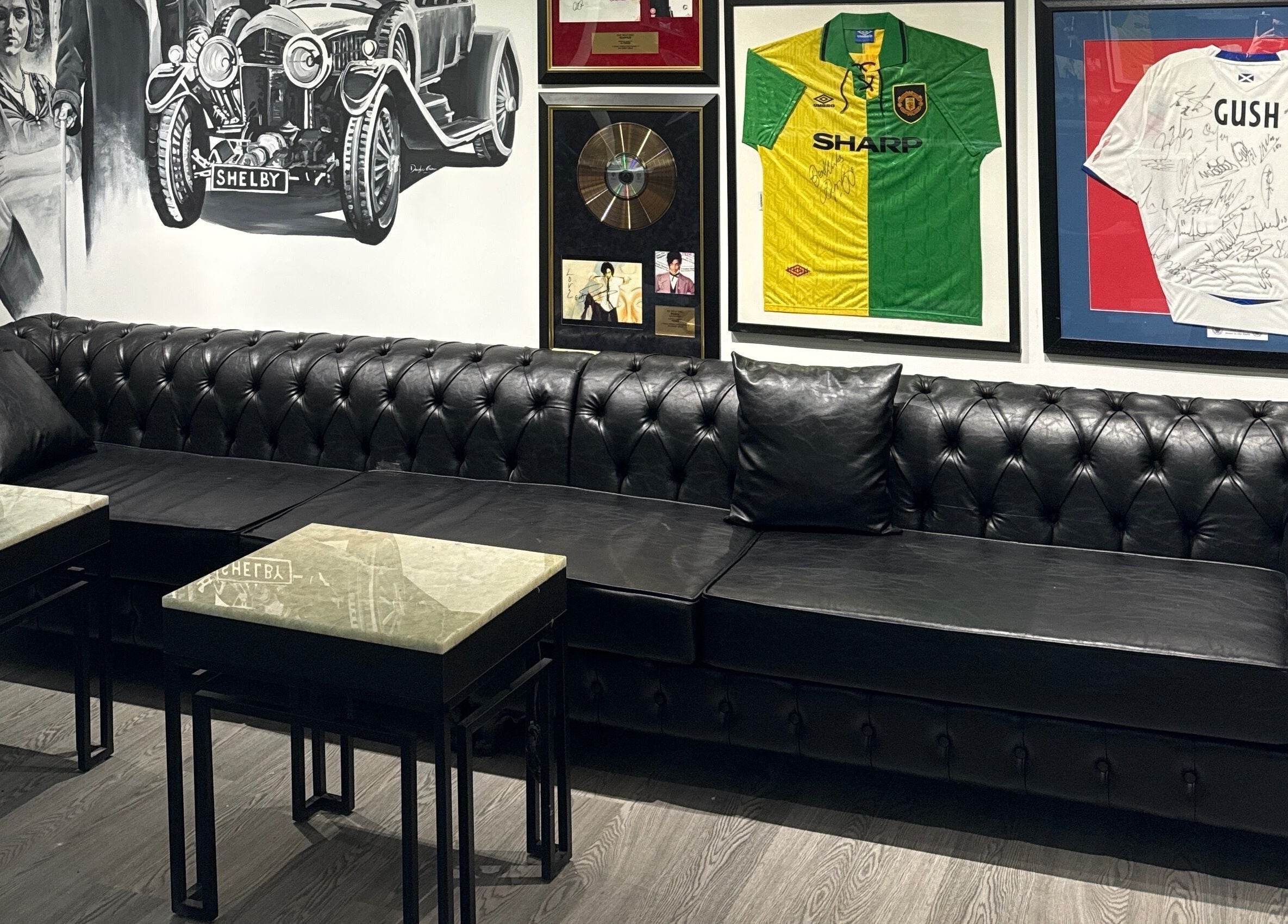 Elegant vintage-themed lounge area at The Barber Lounge in Kirkintilloch, Scotland, GB.